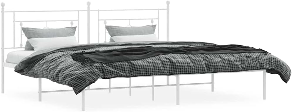 Metal Bed Frame with Headboard White 76'x79.9' King Size Steel Platform Base Sturdy Storage Space Under Bed Durable Bedframe for Bedroom Furniture