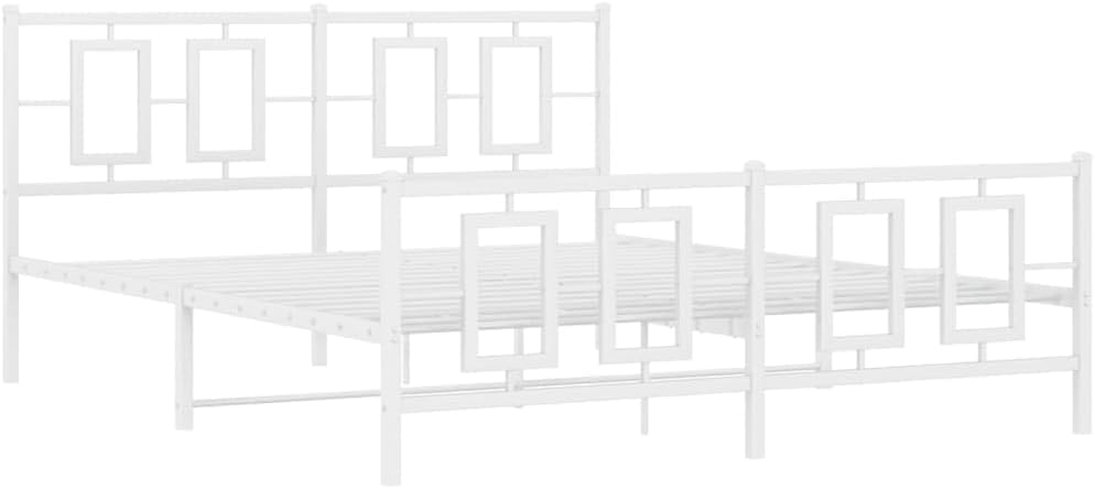 Metal Bed Frame Queen Platform Bed Frame with Footboard White Sturdy Steel Construction 59.1'x78.7' Underbed Storage for Bedroom Guest Room