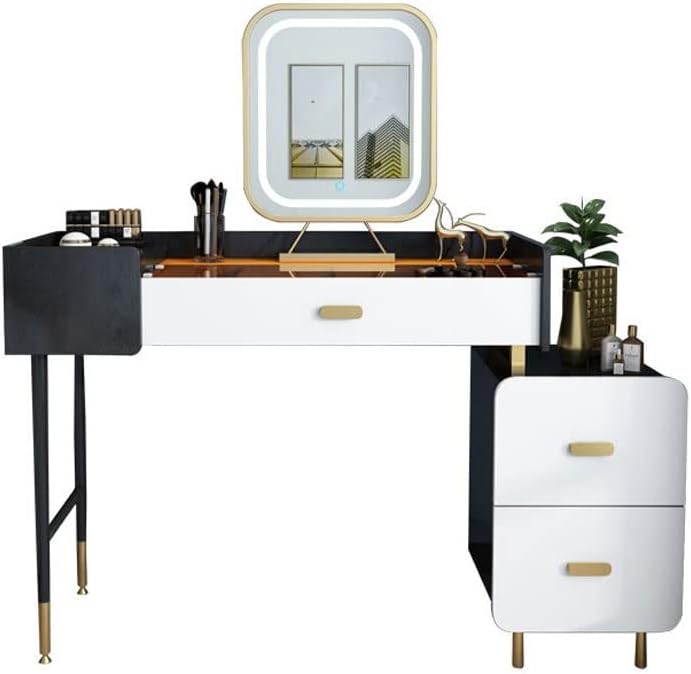 Vanity Benches Vanity Desk Set Modern Ladies Dresser Bedroom Small Dresser with LED Mirror, Side Cabinet, Dressing Stool (Color : A)