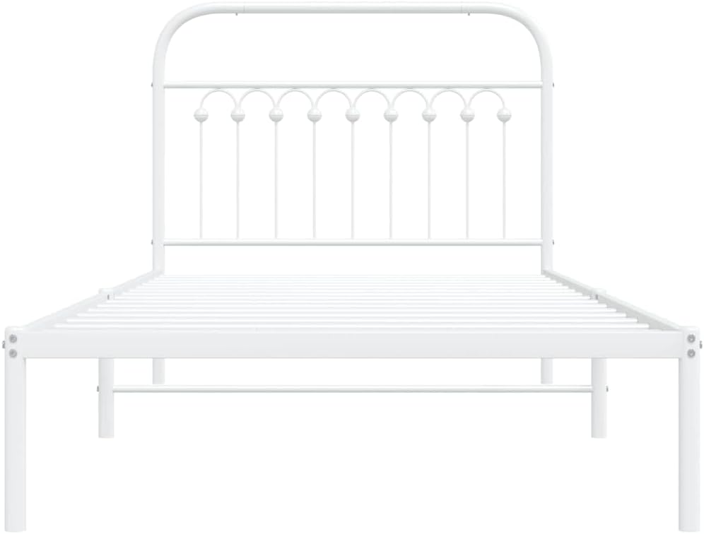 Twin Metal Bed Frame with Headboard White Sturdy Steel Platform Bed Frame Underbed Storage Space Bedroom Furniture