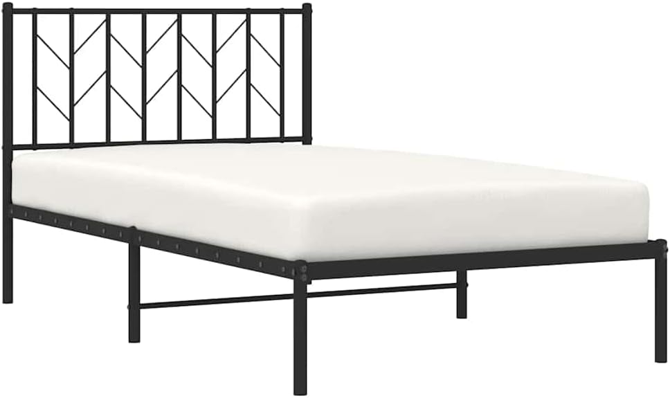 Metal Bed Frame with Headboard Black Twin Size 39.4'x78.7' Steel Platform Bed Frame Sturdy Bedframe with Underbed Storage Space for Bedroom Furniture