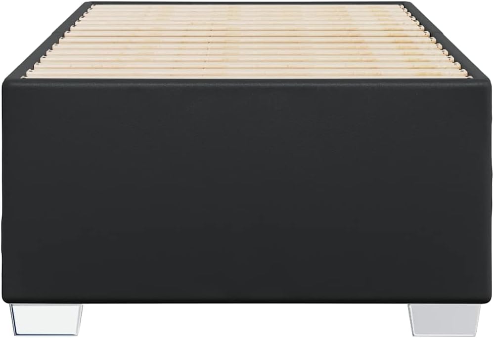Twin XL Bed Frame in Black Faux Leather with Plywood and Engineered Wood Construction, Modern Sturdy Platform for Mattress Support and Space Saving Design