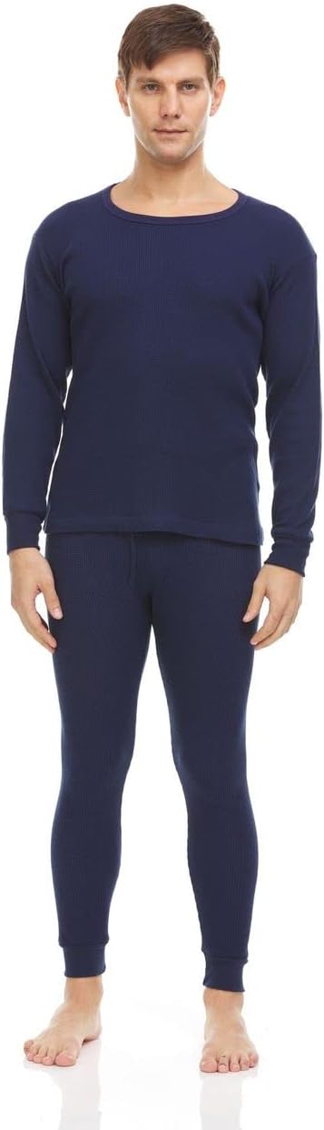 6 Pack of 2pc Thermal Sets for Men, Base Layer Long Johns Underwear, Top & Bottom, Cotton, Solid Colors