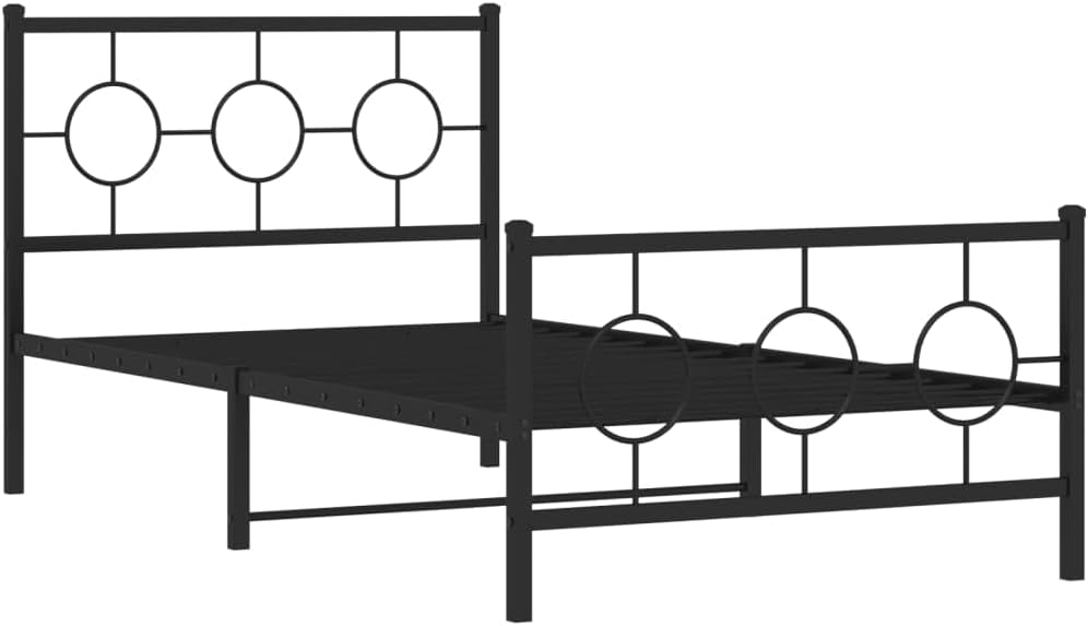 Metal Bed Frame for Twin Mattress with Footboard Black 39.4'x78.7' Heavy Duty Steel Platform Bed Frame with Underbed Storage Space, Sturdy Bedroom Furniture