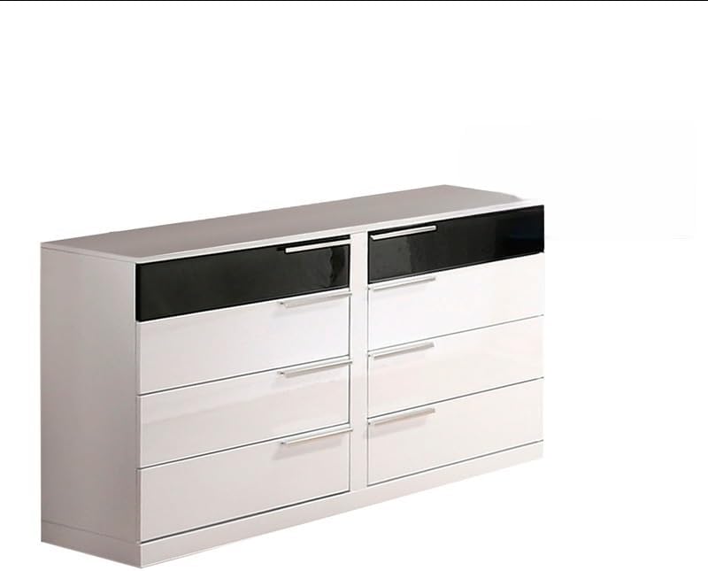 Modern Lacquer 6pc Eastern King Bedroom Set, High Gloss Finish Wood Bedroom Furniture Set, White/Black