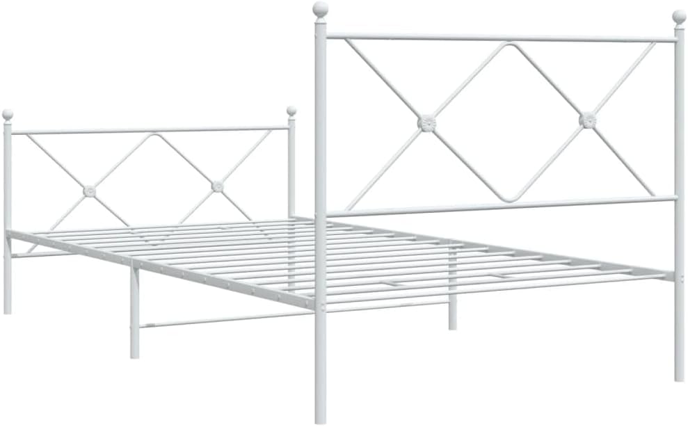 White Steel Bed Frame 39.4 x 78.7 Inches with Underbed Storage, Sturdy Metal Platform Bed for Single Sleeper, Traditional Aesthetic and Breathable Design for Guest Room