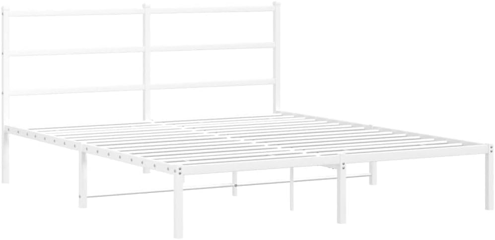 Queen Size Metal Bed Frame with Headboard White 59.1'x78.7' Platform Bed Frame Steel Construction Underbed Storage Space Sturdy Bedframe for Bedroom Guest Room