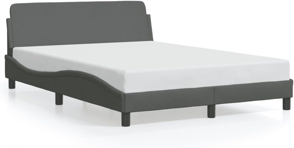 Queen Upholstered Platform Bed Frame Dark Gray Fabric Modern Bedframe with Headboard for Bedroom Furniture, No Mattress Needed