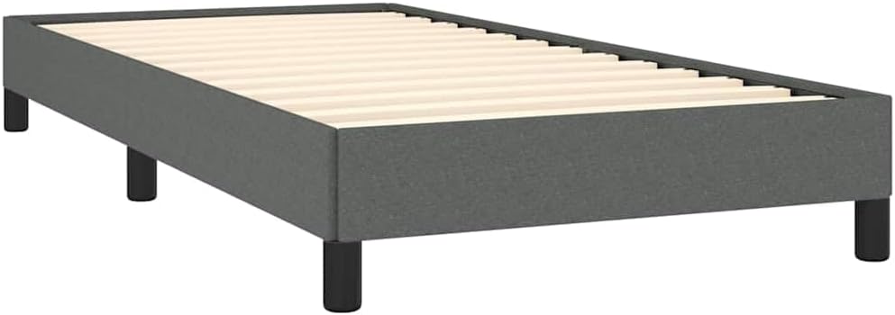 Twin XL Bed Frame Dark Gray Polyester Plywood Engineered Wood with Slatted Base for Mattress Support and Easy Maintenance Modern Bedroom Furniture