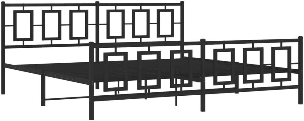 Metal Bed Frame King Size with Footboard Steel Platform Bed Frame Black Sturdy Construction Underbed Storage Space for Bedroom Guest Room Furniture