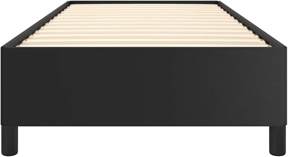 Twin XL Faux Leather Bed Frame Black Engineered Wood Plywood Modern Design Sturdy Support Space Saving Easy Assembly Low Maintenance
