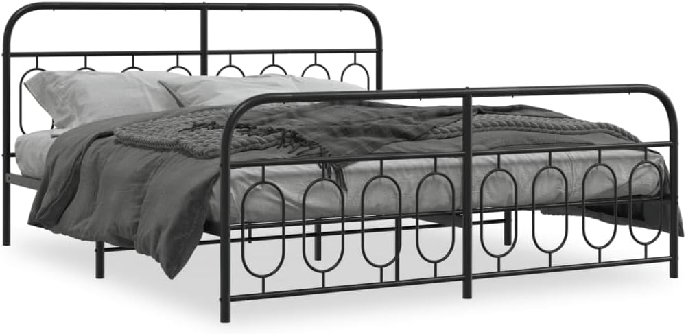 King Size Bed Frame Metal Bedframe with Footboard Black 76'x79.9' Steel Platform Bed Base with Storage Space Underneath Sturdy Construction for Bedroom Furniture