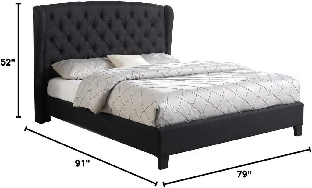 Best Master Furniture Yvette Upholstered Tufted with Wingback Platform Bed California King, Black
