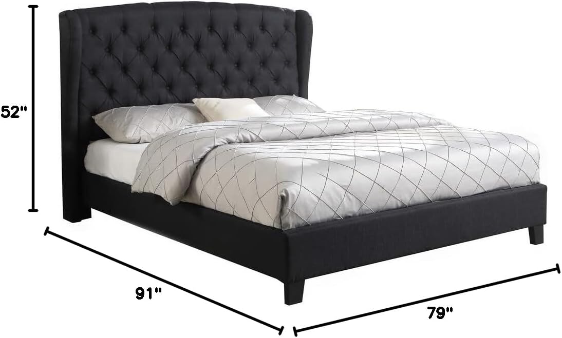 Best Master Furniture Yvette Upholstered Tufted with Wingback Platform Bed California King, Black