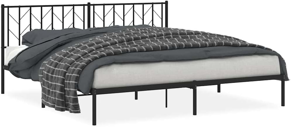 Metal Bed Frame with Headboard King Size Black Steel Platform Bed Frame Sturdy Headboard Underbed Storage Space for Bedroom Furniture