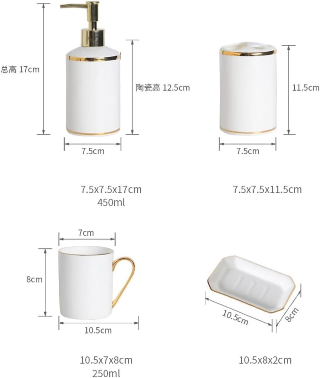 Vanity Bathroom Decor, Ceramics Bathroom Accessories Set White Bathroom Vanity Countertop Accessory Set European Simple Style Set Housewarming Gift(5pcs)