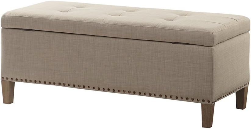 Madison Park Entryway Accent Bench for Living Room Flip Top Storage Bench Ottoman, Nailhead Trim, Tufted Padded Top, Modern Bed End Bench for Bedroom Storage Chest, Indoor Seating, 42'Wide, Light Grey