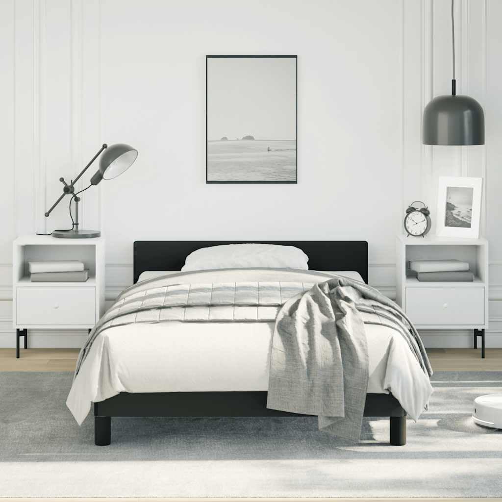Twin XL Bed Frame with Headboard in Black Faux Leather, Scandinavian Style Upholstered Platform Bed for Modern Bedroom, Durable Plywood and Engineered Wood Construction, Easy