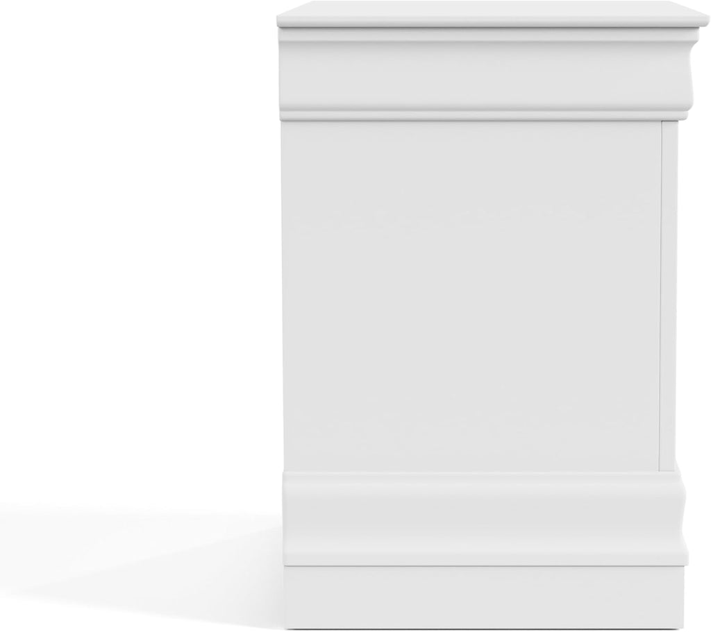 Furniture of America Arabella Traditional Solid Wood 3 Piece Bedroom Set, King Bed Frame and Nightstands Set of 2, Chic Sleigh Design Bedframe with Headboard and Footboard, Box Spring Needed, White