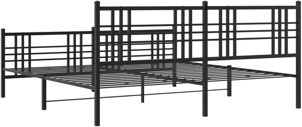 King Size Bed Frame Steel Platform Bed with Footboard Black 76'x79.9' Heavy Duty Metal Bedframe Underbed Storage Space for Bedroom Furniture