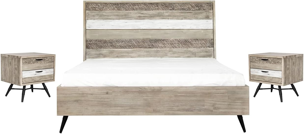 Armen Living Bridges 3 Piece King Bedroom Set in Two-Tone Acacia Wood