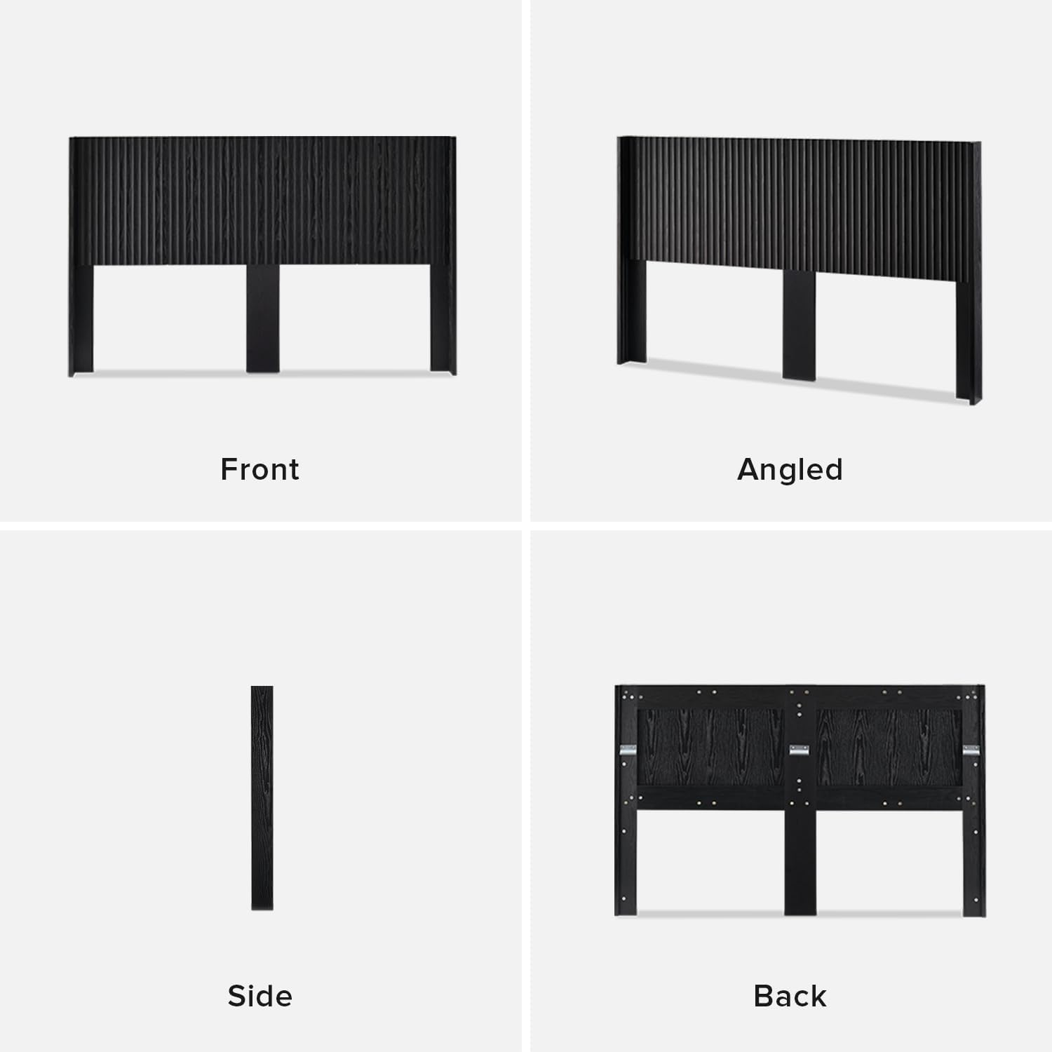 mopio Brooklyn Fluted Panel Wingback Headboard 80.8' - Wall Mount Headboard for King Bed, Modern Farmhouse Bedroom Decor, 4-Panel Assembly (Black Oak, King)