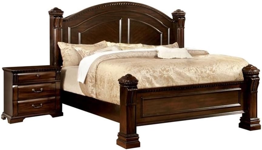 Furniture of America FOA Oulette 2-Piece Cherry Solid Wood Bedroom Set - Cal King + Nightstand