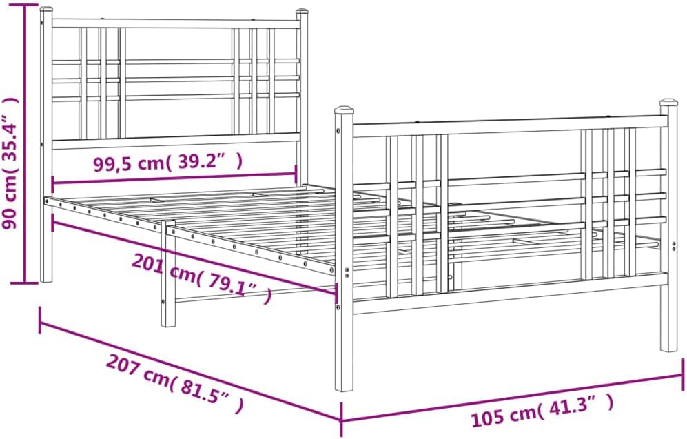 Metal Bed Frame Queen/Twin Size Steel Platform Bed with Footboard Black 39.4'x78.7' Heavy Duty Bedframe Underbed Storage Space for Bedroom Furniture