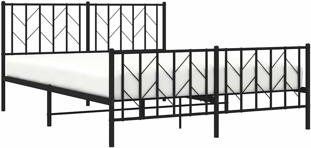 Metal Bed Frame with Footboard Queen Size Platform Bed Steel Construction Black 59.1'x78.7' Underbed Storage Space Sturdy Bedframe for Bedroom Furniture