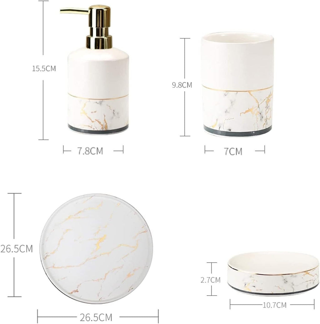 Vanity Bathroom Decor, Bathroom Accessory Set Marble Look Ceramics Bathroom Vanity Countertop Accessory Set Bathroom Décor Accessories Housewarming Gift(4-Piece Set)