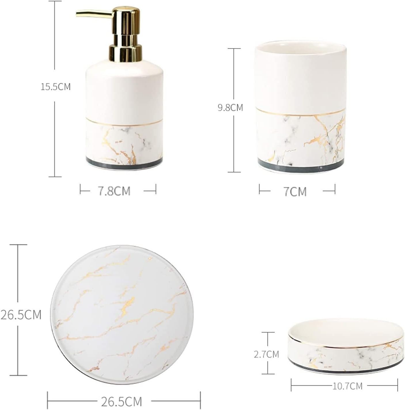 Vanity Bathroom Decor, Bathroom Accessory Set Marble Look Ceramics Bathroom Vanity Countertop Accessory Set Bathroom Décor Accessories Housewarming Gift(4-Piece Set)