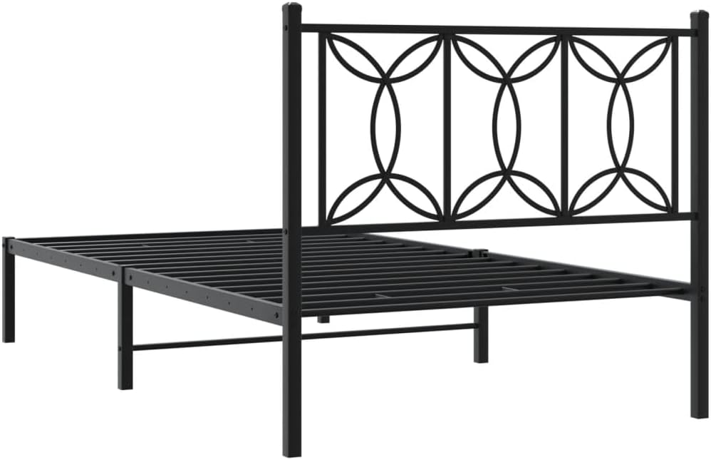 Metal Bed Frame with Headboard Black Twin Size Steel Platform Bedframe Underbed Storage Space Durable Bed Base for Bedroom