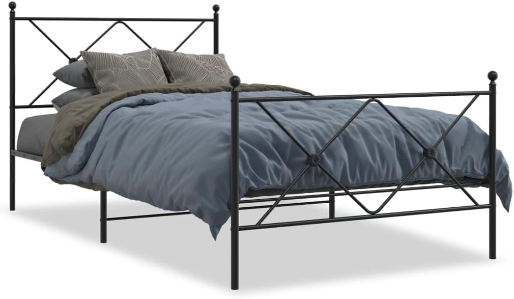 Black Steel Twin Bed Frame Rectangular with Footboard, Sturdy Metal Frame for Bedroom, Modern Design and Storage Space Under Bed, Easy Assembly with Tools Included, Durable