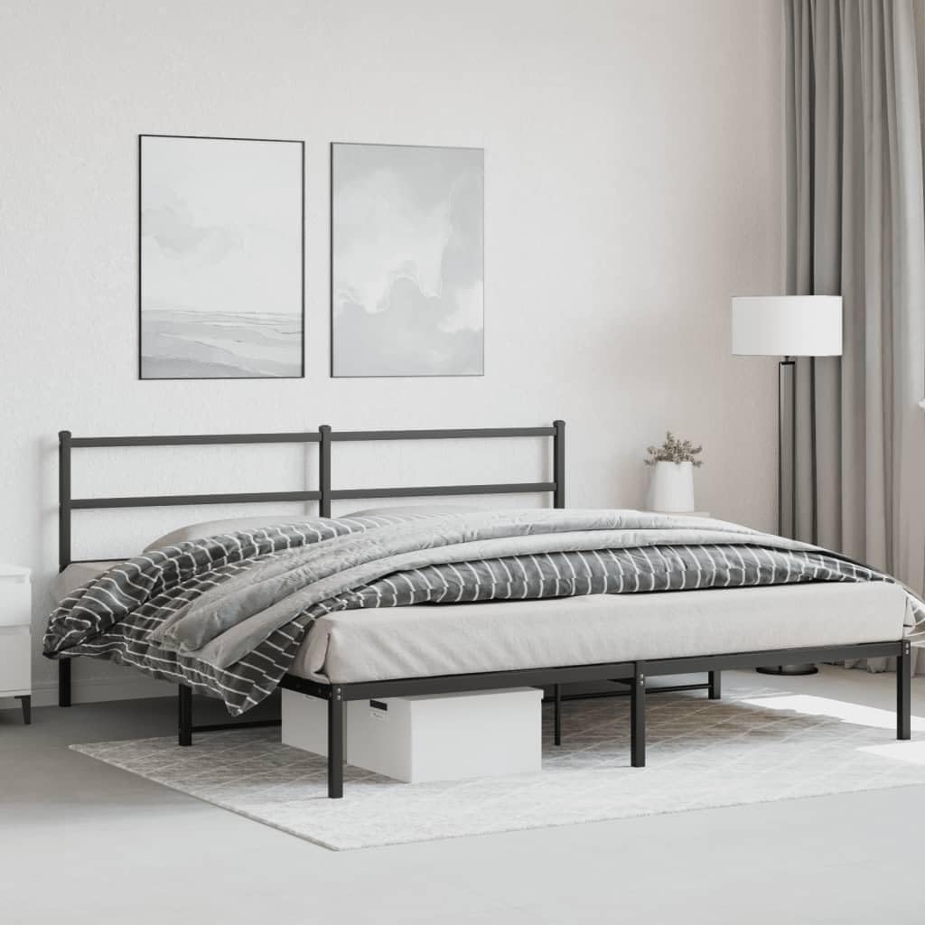 King Metal Bed Frame with Headboard Black 76x79.9 Inch Sturdy Steel Platform Bedframe Underbed Storage Space No Mattress Needed for Bedroom, Guest Room