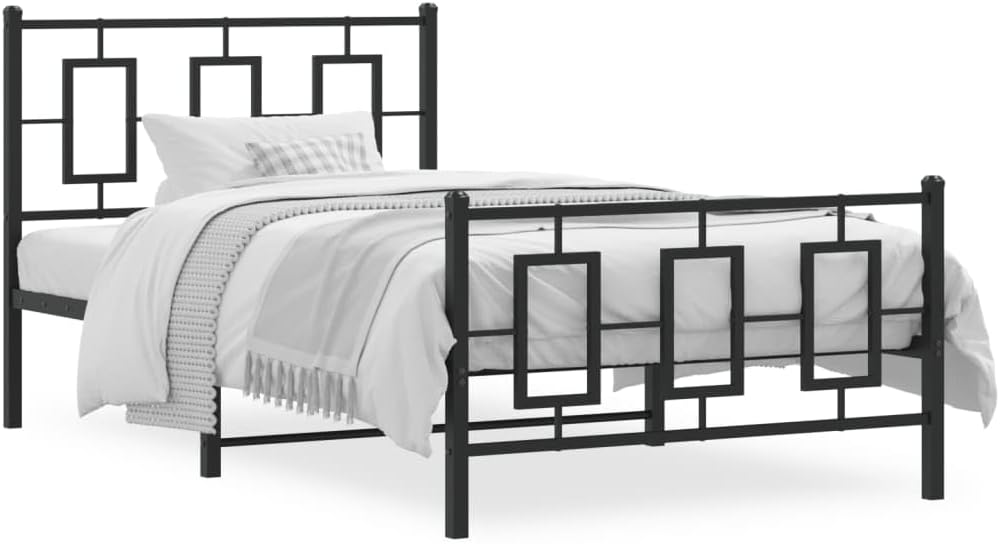 Twin Bed Frame Black Powder-Coated Steel Rectangular Sturdy Metal Frame with Under-Bed Storage Sleek Design for Bedroom Furniture