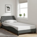 Upholstered Twin Platform Bed Frame with Headboard Dark Gray Fabric Bedframe Sturdy Modern Design for Bedroom Furniture