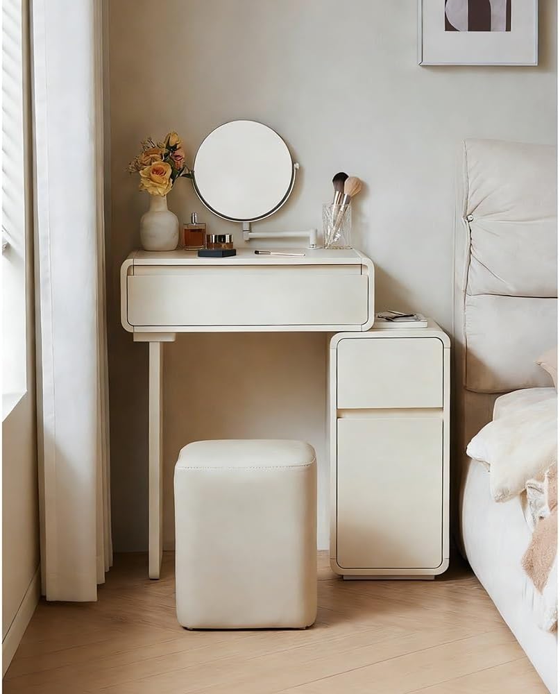 Makeup Table Narrow Vanity with Mirror Drawer Cabinet New Roman Design for Bedroom Corner Vanity Desk