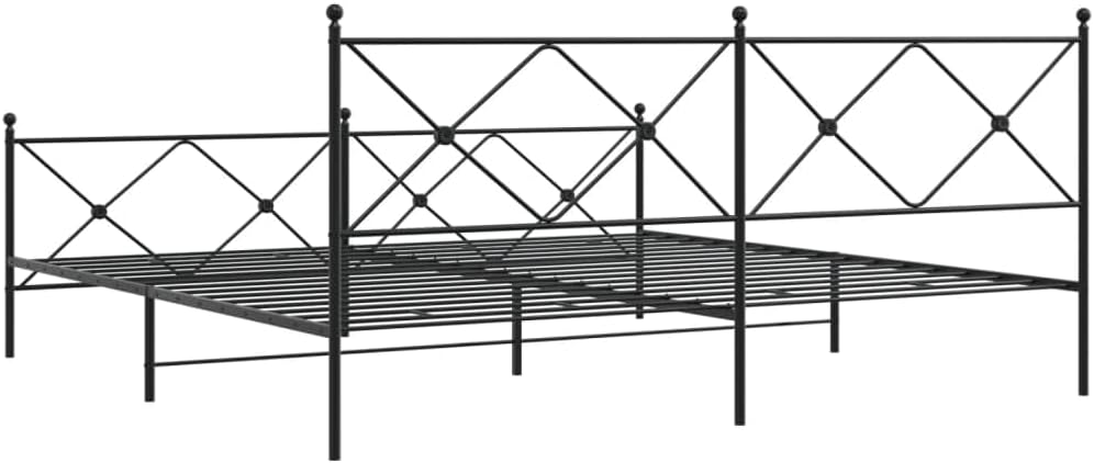 King Size Metal Bed Frame with Footboard Black Steel Platform Bed Frame Heavy Duty Bedframe 76'x79.9' for Bedroom Furniture Storage Space Underneath