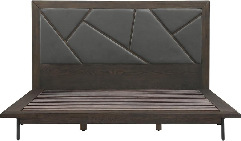 HomeStock King Size Bed Frame Set Oak WoodFaux Leather Bedroom Furniture