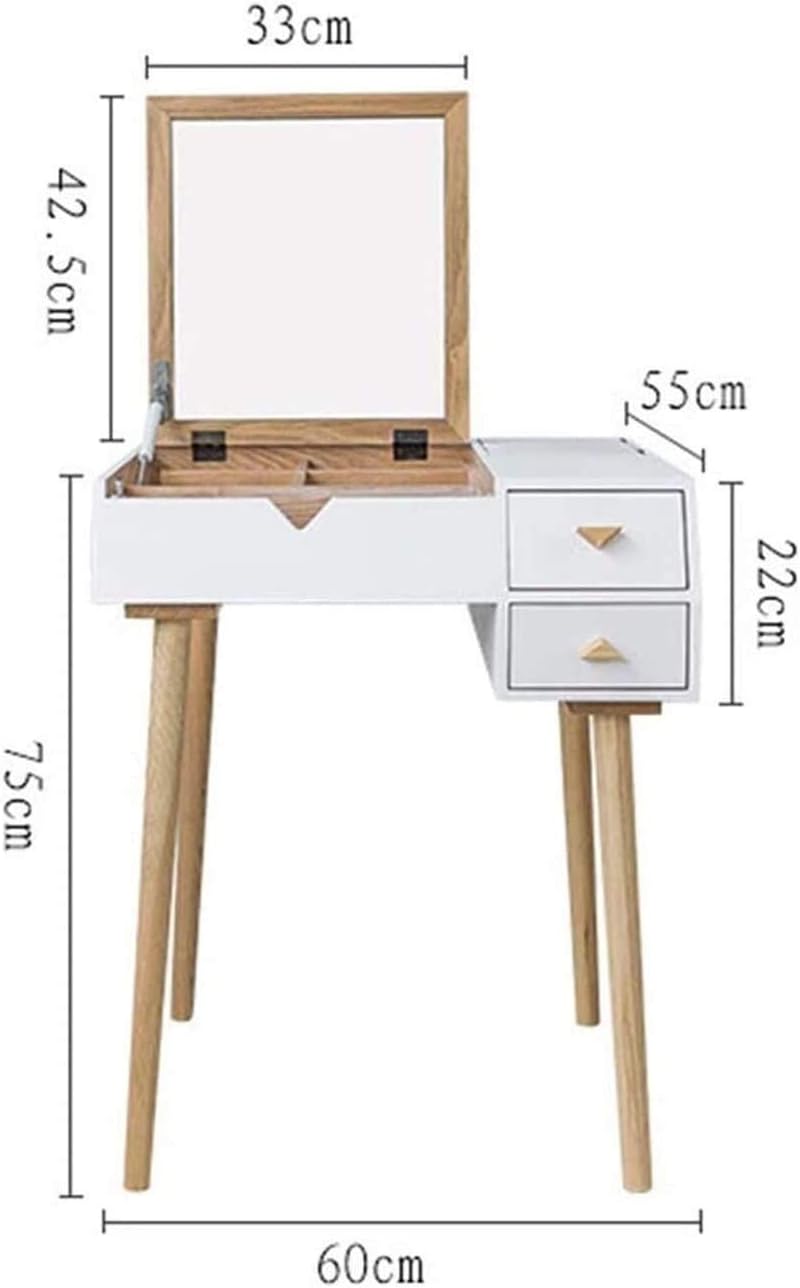 CALEBY Vanity Desk, Vanity Table Luxury Bedroom Furniture Makeup Vanity with Stool, Dressing Table Vanity Makeup Table with Flip Top Mirror Solid Rubber Wood Writing Desk Vanity Benches for Bedroom