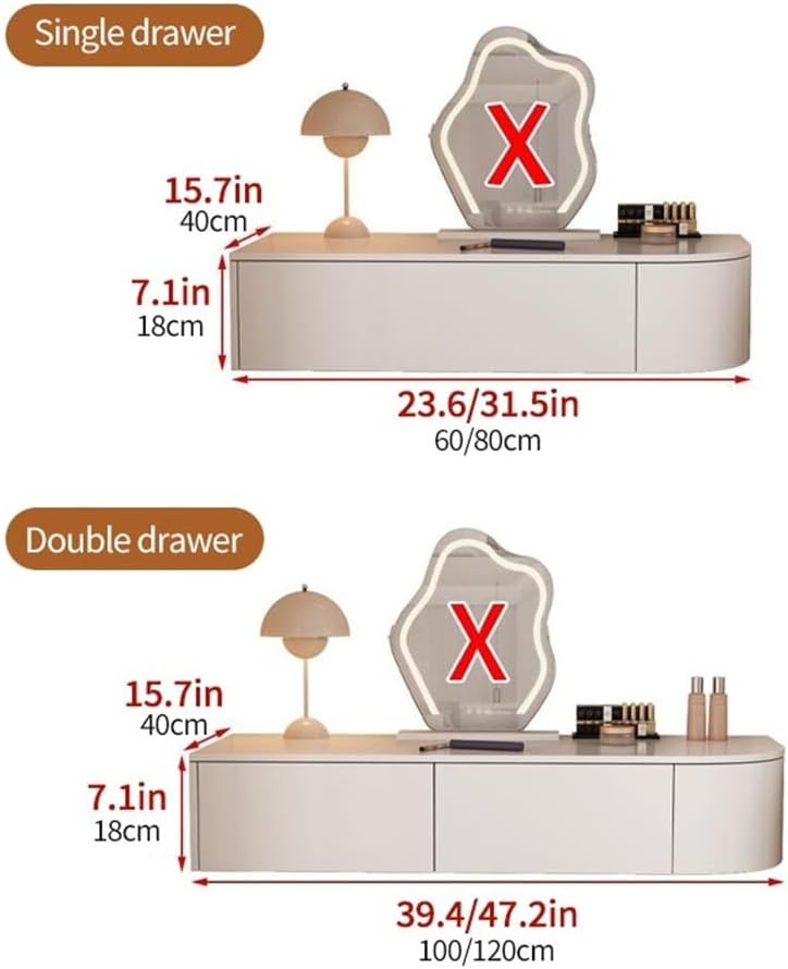Floating Makeup Vanity for Wall, Wall Mounted Desk with Drawers, Wood White Corner Desk, Modern Dressing Table for Bedroom(Left 23.6in)