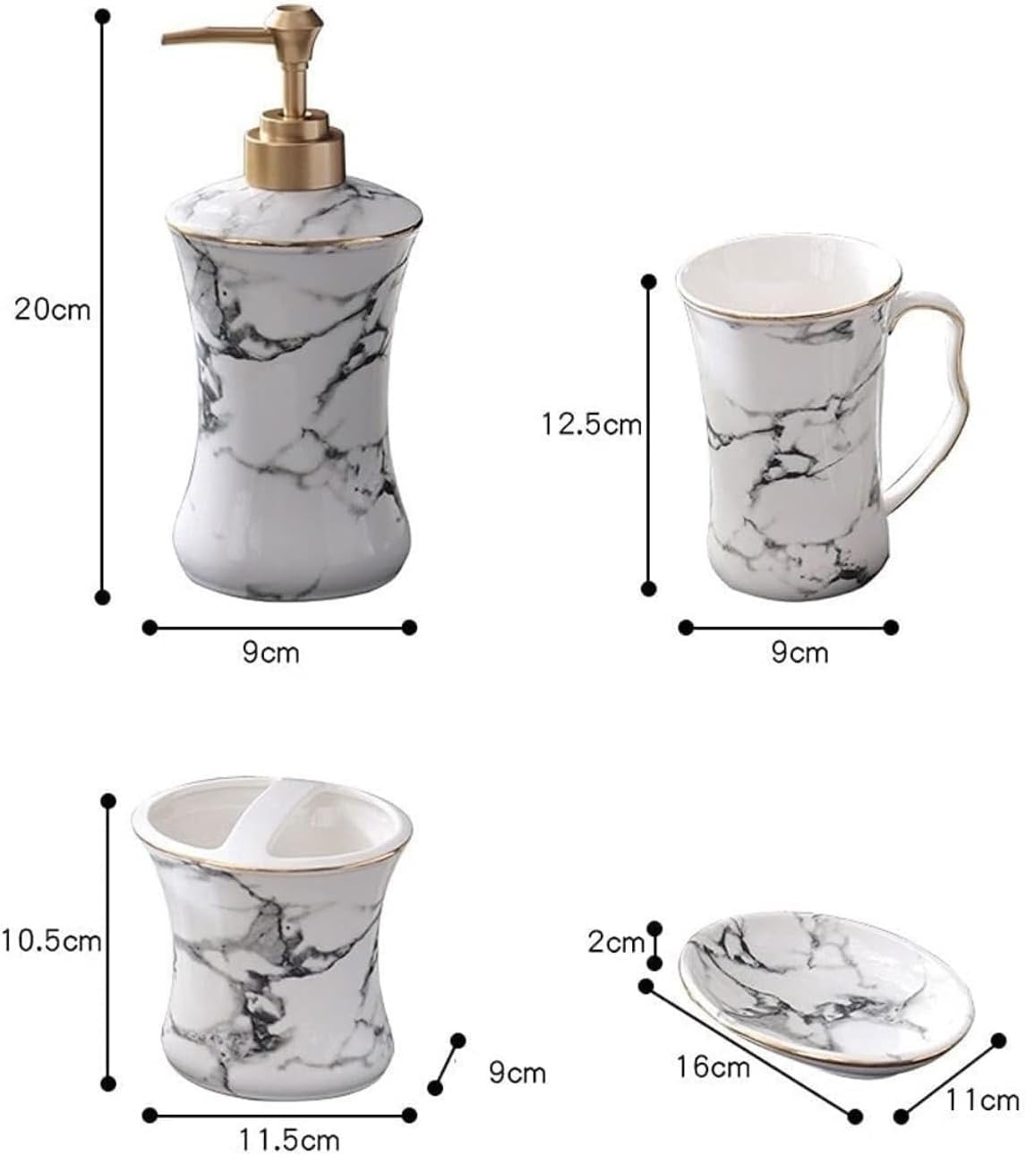 Vanity Bathroom Decor, 5 Piece Set Bathroom Accessories Set White Marble Pattern Ceramic Soap Dispenser Set Kitchen Accessories Housewarming Gift