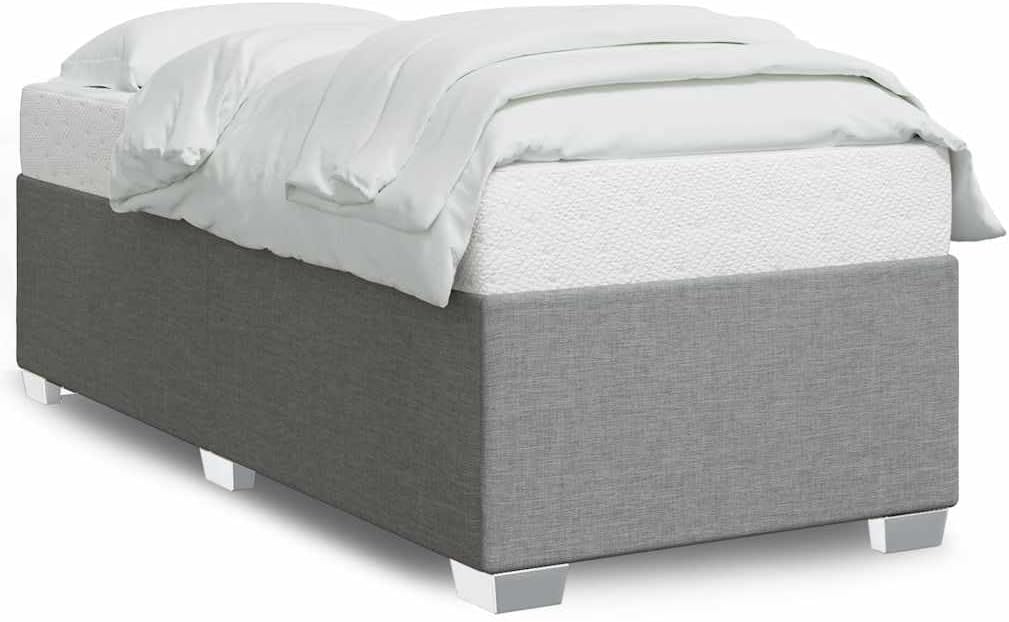 Light Grey Twin XL Bed Frame with Breathable Polyester Fabric and Sturdy Plywood Engineered Wood Construction, 6 Legs for Enhanced Stability and Modern Design