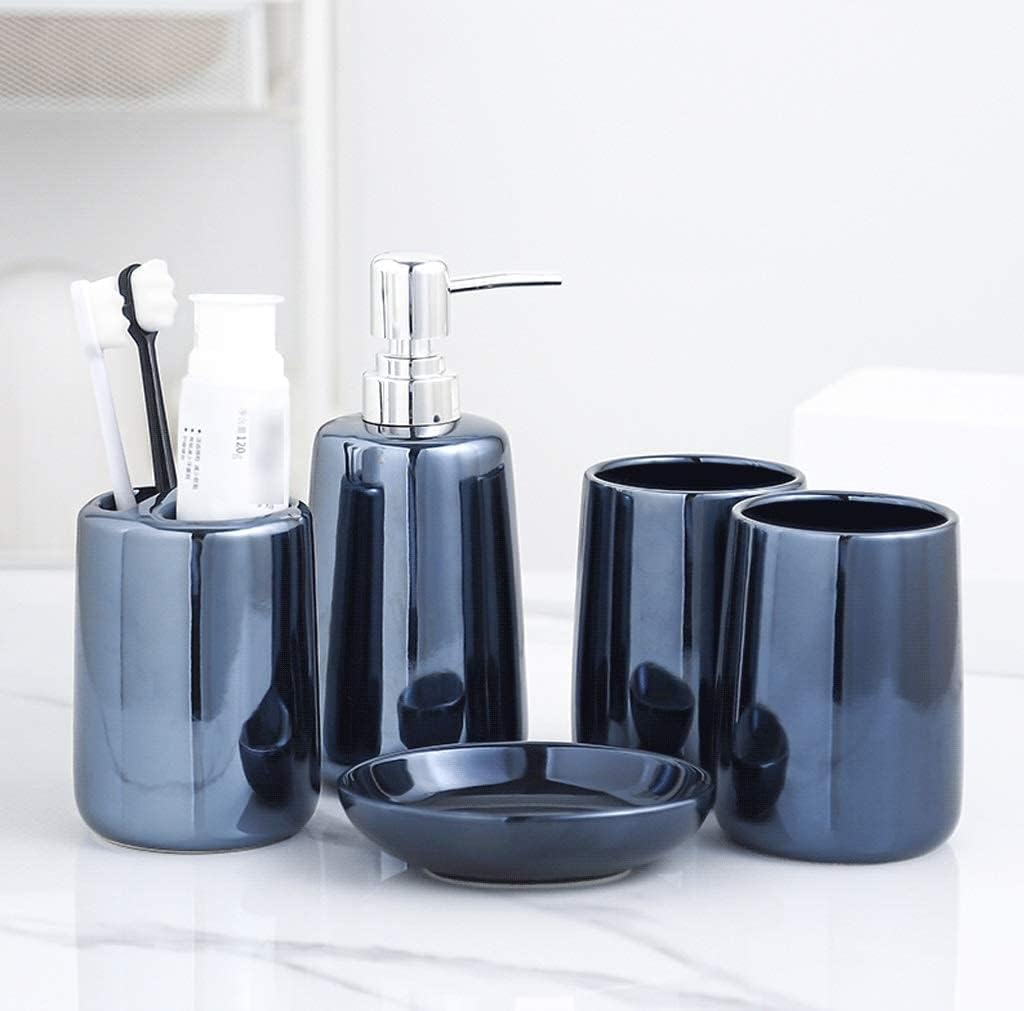 Vanity Bathroom Decor, 5 Piece Bathroom Accessory Set, Soap Dispenser for Liquid Soap Lotion Soap Dish and Toothbrush Holder Housewarming Gift(A)