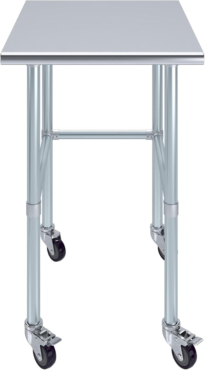 AmGood Stainless Steel AMG-WT-3024-RCB-WHEELS-MGL2Table Open Base + Casters, 24' Long x 30' Deep