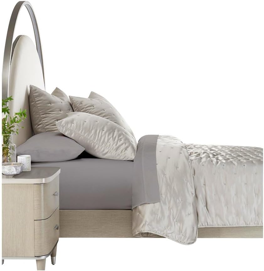 Michael Amini Messina Gray 4-Piece King Quilt Set with 100% Polyester Sateen Face and Back, Soft Durable Fabric, Wrinkle-Reducing Bedding for Elegant Bedroom Comfort