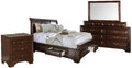 Benjara Lio Four PC King Size Bedroom Set - Cherry Brown Wood Inlay/Silver