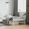 Twin Bed Frame Metal Platform with Footboard White 39.4'x78.7' Sturdy Steel Construction Underbed Storage Space for Bedroom Guest Room