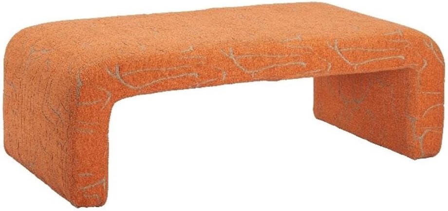 Pemberly Row Modern Solid Wood Vanity Bench, Abstract Orange Polyester Fabric, Rubberwood Frame, Durable Construction, Contemporary Design, Ideal for Living Room, Bedroom, or Entryway