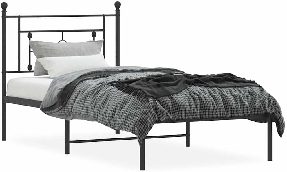 Metal Bed Frame with Headboard Black Steel Platform Bed Frame Sturdy Queen Size 39.4'x78.7' Underbed Storage Space for Bedroom Guest Room